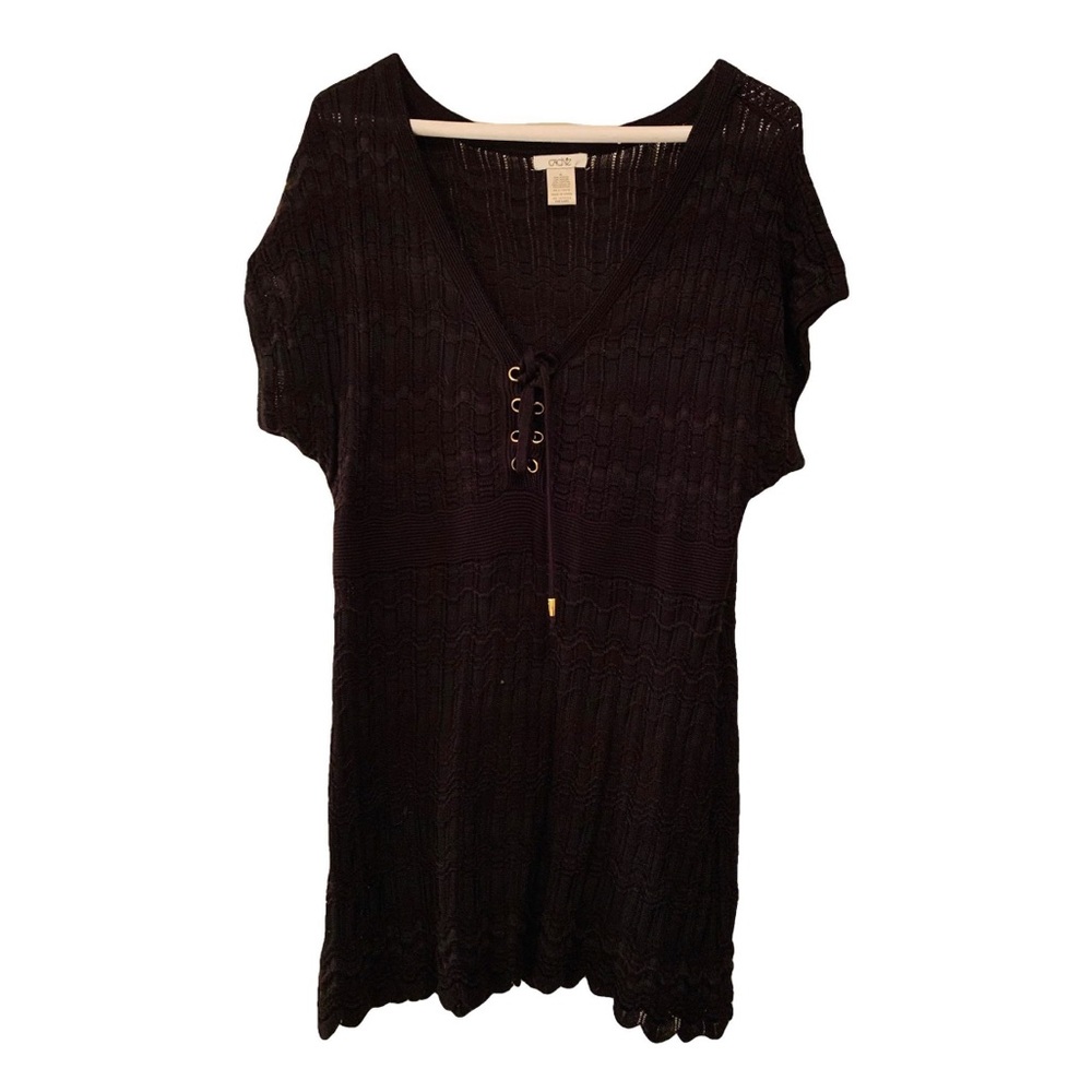 NWOT Cache Black sweater with Lace-Up Detail